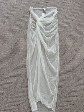 Ivory Sheer Maxi Skirt with Twist Front